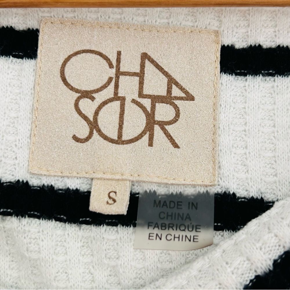 Chaser off white and black stripe waffle slouchy top with drawstring size small - Picture 6 of 6